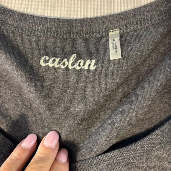 Caslon Womens Charcoal Gray Cotton Embellished Scoop Neck Top L Nordstrom - Picture 4 of 9